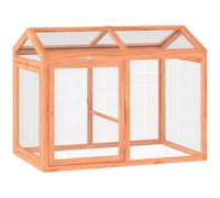PawHut Gallinero Recinto exterior con barra para posarse y doble puerta, de madera y metal, para 2 gallinas, 104 x 70,5 x 84 cm Naranja