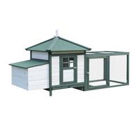 PawHut gallinero tipo cabaña con múltiples accesorios, perchas, comederos, cajones y corrales de 16L x 76L x 97H cm, de madera maciza, blanco y verde Gris