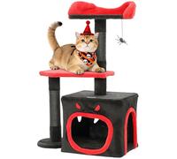 PawHut Gothic Cat Tree, Torre de escalada multinivel para gatos con postes rascadores, condominio con cara de diablo, plataforma, cama y juguete araña, centro de actividades para gatos de interior de