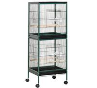 PawHut Gran Jaula para Pájaros en pie doble con comederos perchas bandeja desmontable ruedas - 51,5x50x140 cm Aosom España