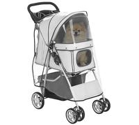 PawHut Hundewagen Hundebuggy Faltbar Katzenwagen bis 10kg mit Regenschutz Reflektorstreifen Aufbewahrungskorb waschbar Kissen Netzfenstern Getränkehaltern Räder mit Bremse für kleine Hunde Grau