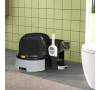 PawHut Inodoro para Gatos, casa para Gatos, Incluye Pala, 2 bandejas de Suelo extraíbles, Campana, Gris, 52 x 60 x 42 cm