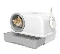 PawHut Inodoro para gatos con tapa, bandeja extraíble con capucha y pala, 2 filtros de carbón activo, arenero para gatos de hasta 5 kg, 59 x 39,5 x 39,5 cm, color blanco y gris
