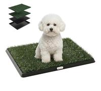 PawHut - Inodoro para perro con 2 alfombrillas de césped artificial y rejilla de drenaje, sistema lavable a 3 capas, bandeja para ropa de cama para perro para aprendizaje de limpieza, 63 x 50,5 x 3,5