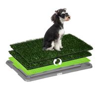 PawHut Inodoro para Perros con 2 Céspedes Artificiales Arenero para Perros con Rejilla y Bandeja para Entrenamiento de Cachorros en Exterior e