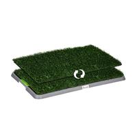 PawHut Inodoro para Perros con 2 Céspedes Artificiales Arenero para Perros con Rejilla y Bandeja para Entrenamiento de Cachorros en Exterior e Interior 67x41x3,5 cm Verde