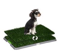 PawHut Inodoro para Perros con 2 Céspedes Artificiales Arenero para Perros con Rejilla y Bandeja para Entrenamiento de Cachorros en Exterior e Interior 67x41x3,5 cm Verde