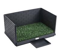 PawHut Inodoro para Perros con Césped Artificial 75x51x36,5 cm con Paredes Altas Bandeja Deslizante y Fácil de Limpiar Negro