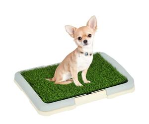 PawHut Inodoro y Almohadilla para Cachorros, Césped Artificial, 46,5x34cm | Almohadilla de entrenamiento portátil para cachorros, Césped artificial, Panel de rejilla, Bandeja, Uso interior