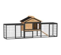 PawHut Jaula 2 Niveles antihielo para 2-3 Conejos 217x53x86 cm Amarillo | Jaula con techo de betún, corral, rampa, puertas, para cobayas