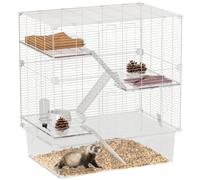 PawHut Jaula para Animales Pequeños de 4 Niveles con Ruedas Jaula para Roedores con Bandeja Profunda Rampas Plataformas Comedero y Bebedero Recinto para Chinchillas Hurones Hámster 73x47x123 cm Blanco
