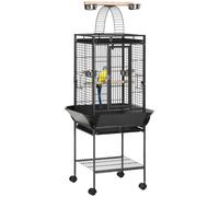 PawHut Jaula para Pájaros con Soporte y Ruedas 62,5x62,5x156 cm Metálica de Aves Canarios con Puente de Arco 2 Perchas 4 Comederos Gris Aosom España