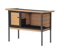 PawHut Jaula Conejos elevada armazón metálico Bandeja antigoteo Natural | Hábitat animales pequeños, panel alambre, techo asfalto impermeable abrible, conejos pollos patos, int/ext