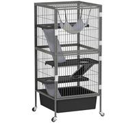 PawHut Jaula de 45" 4 Niveles rodante para Conejos Hurones Gris