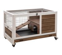 PawHut Jaula de Conejos Conejera para Mascotas Pequeñas con Techo Abrible y Bandeja Extraíble 90x53x59 cm Brown 90x53x59 cm