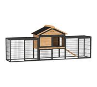 PawHut Jaula de Conejos de 2 Niveles con Techo a Dos Aguas Fabricada en Madera Maciza Resistente al Invierno con Corral 217x53x86 cm