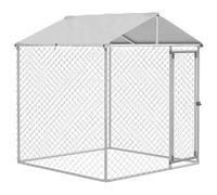 PawHut Jaula de Exterior para Perros Medianos con Cerradura y Toldo Impermeable Anti-UV 200x200x237 cm Plata Aosom España