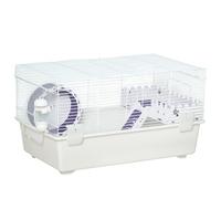 PawHut Jaula de hámster de dos niveles Gerbil Haven Habitat de varios pisos para animales pequeños con botella de agua, rueda de impuestos, escalera, blanco