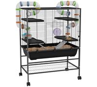 PawHut jaula de hámster jaula de roedores con ruedas, tubos, estante, rampas, rueda de correr, tazón de comida, botella de agua, jaula de conejillo de indias para jerbos, hámsters sirios, negro