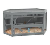 PawHut Jaula de madera para hámster de 3 niveles, jaula para roedores y animales pequeños, con tapa plegable, ventana de visión, rampa, comedero, accesorios, jaula para animales pequeños, jaula de