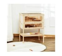 PawHut Jaula de Madera para Hámster Ratones Casa de Juegos con 5 Plataformas Rampa Techo Abatible Ventana Cristal Plástico y Estante Aosom España