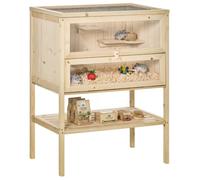 PawHut Jaula de Madera para Hámster Ratones Rampa 60x40x80 cm Natural