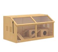 PawHut Jaula de madera para hámsters 100x52x50 cm jaula grande para roedores con almacenamiento techo abatible ventana y plataforma Aosom España