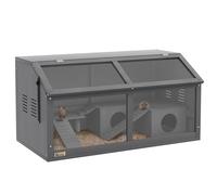 PawHut jaula de madera para hámsters jaula para animales pequeños, con puente colgante, escaleras, caseta, 85 x 45 x 44 cm para roedores con puerta superior, para hámsters enanos, gris oscuro