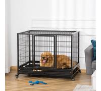 PawHut Jaula de Metal para Perros con Ruedas con Bandeja Extraíble 92x62x75cm Black 92x62x75 cm
