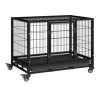 PawHut Jaula de Metal para Perros con Ruedas y Frenos Bandeja Extraíble y Puerta con Pestillo para Golden Retriver Labrador 92x62x75 cm Negro