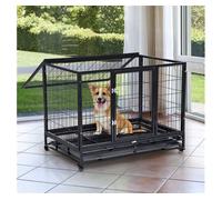 PawHut Jaula de Metal para Perros con Ruedas y Frenos Bandeja Extraíble y Puerta con Pestillo para Golden Retriver 92x62x75 cm Negro Aosom España