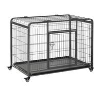PawHut Jaula para Perros Plegable de Metal Jaula para Perros Grandes 109,5x71x78 cm con Ruedas y Frenos Bandeja Extraíble y Puerta con Pestillos para Golden Retriver Labrador Gris Oscuro