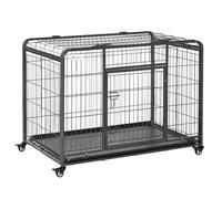PawHut Jaula de Metal para Perros Plegable con Ruedas y Frenos Bandeja Extraíble y Puerta con Pestillos para Labrador 109,5x71x78 cm Aosom España