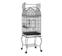 PawHut Jaula de Pájaros con Ruedas Jaula de Aves Exterior con Bandeja Extraíble Rejilla 2 Cuencos de Acero Inoxidable Estante y Percha para Periquitos 51x51x153 cm Negro