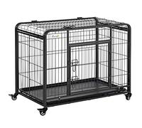 Pawhut Jaula de transporte plegable con ruedas, 2 puertas con cerradura y bandeja extraíble de metal gris + negro, 94 x 58 x 69 cm