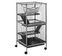 PawHut Jaula Grande para Roedores 52x52x113,5 cm Jaula para Hurones 2 Puertas 3 Rampas Hamaca Colgante y Bandeja Extraíble Gris Aosom España