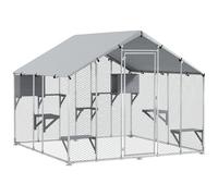 PawHut Jaula Grande para Gatos Exterior con 2 Casitas 7 Plataformas para Saltar Cubierta Impermeable y Anti-UV 240x193x195 cm Plata 240x193x195 cm
