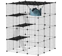 PawHut Jaula Grande para Gatos Interior, Recinto para Gatos de 4 Niveles con 5 Puertas, 3 Plataformas de Salto, 3 Rampas, Hamaca, Parque para Mascotas, 105x105x140 cm, Negro