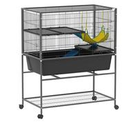 PawHut Jaula Grande para Hurones de 3 Niveles Jaula para Conejos con Ruedas Rampas Hamaca y Bandeja Extraíble Jaula para Animales Pequeños Roedores Chinchillas 88x48x102 cm Gris Oscuro
