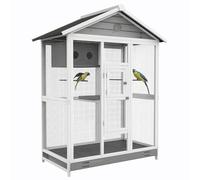 Pawhut - Jaula grande para pájaros (4 perchas, bandeja de arena deslizante, 2 puertas, para canarios y periquitos, color gris