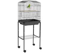 PawHut Jaula Grande para pájaros pequeños como periquitos pinzones canarios con ruedas de soporte, bandeja deslizante, estante de almacenamiento, color negro, 46,5 x 36 x 124 cm