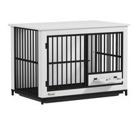 PawHut Jaula grande para perros, acceso fácil, cerrable, soporte de cuenco giratorio, para perros pequeños y grandes, Blanco