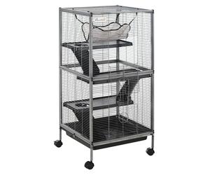 PawHut Jaula Grande para Roedores 52x52x113,5 cm Jaula para Hurones 2 Puertas 3 Rampas Hamaca Colgante y Bandeja Extraíble Gris Aosom España