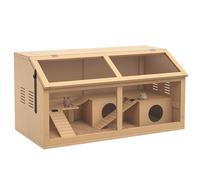 PawHut Jaula hámster de madera con acrílico, espacioso hábitat para roedores con ventilación, accesorios y tapa corrediza, terrario para jerbos y ratones, efecto madera natural, 85x45x44cm