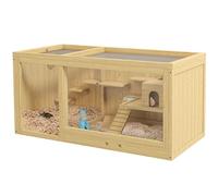 PawHut Jaula hámster Madera Botella Agua Techo abatible Acabado Natural