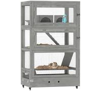 PawHut Jaula Madera 4 Niveles para Hámster Enano 65x45x109 cm Gris