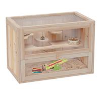 PawHut Jaula Madera para Hámster Ratoncillos Roedores Casa para Animales Pequeños 2 Niveles 60x35x42cm