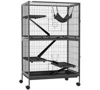 PawHut Jaula para Animales Pequeños de 4 Niveles Jaula para Roedores con Ruedas Rampas Hamaca Colgante y Bandeja Extraíble Recinto para Conejos Chinchillas Hurones 80x52x128 cm Gris Oscuro