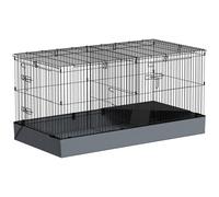 PawHut Jaula para Animales Pequeños 2 en 1 Recinto para Conejos y Cobayas con Puerta Central y Tapa Removible 121x61x61cm Negro
