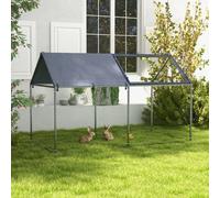 PawHut Jaula para Animales Pequeños Puerta Superior 198x100x120 cm Plata | Parque para Mascotas de Acero, 1 Tela Superior de Anti-UV, para Exterior Jardín